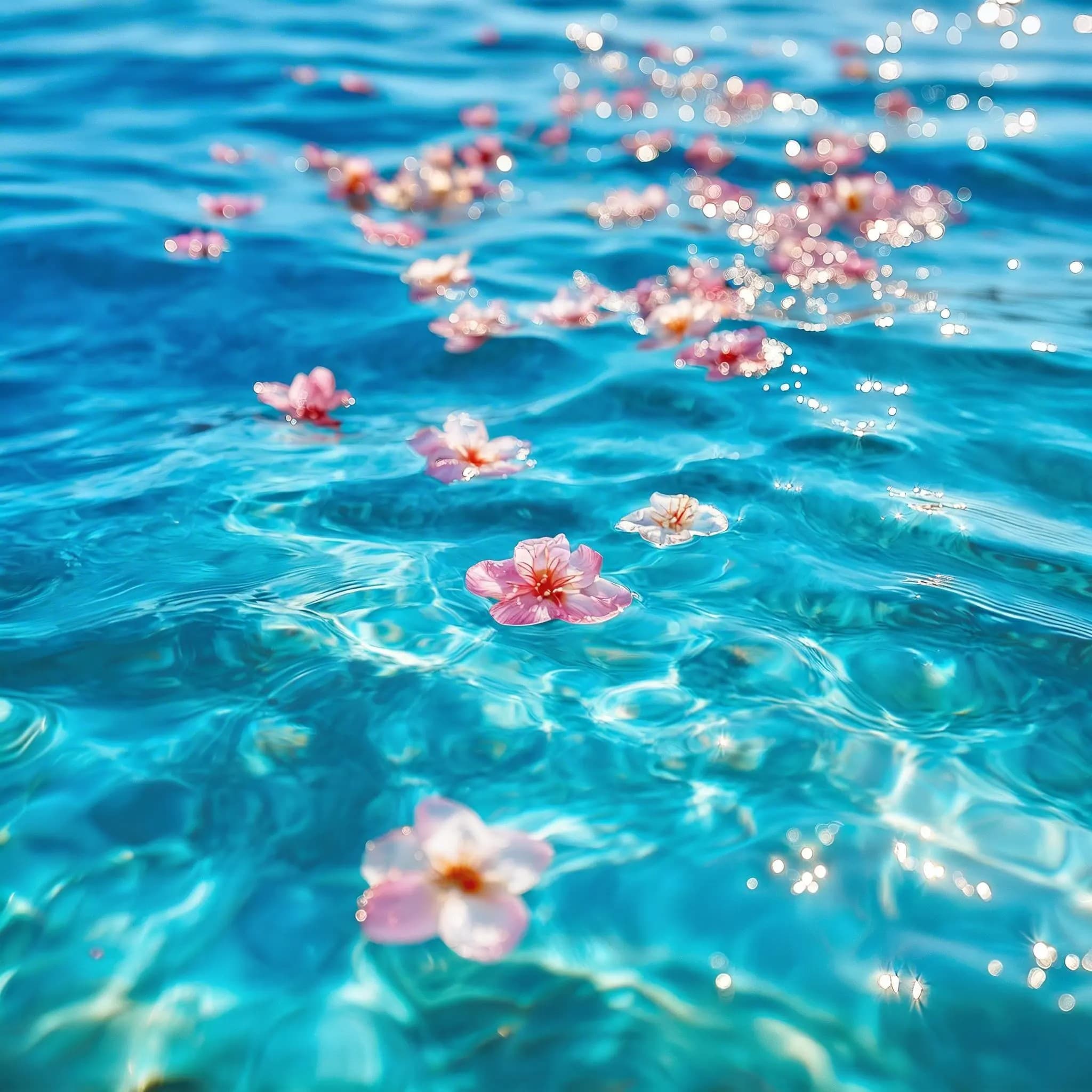 沖縄・うるま市の海洋散骨 花びらが浮かぶ海